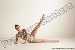 Swimsuit Gymnastic poses Woman White Moving poses Slim long brown Dynamic poses Academic